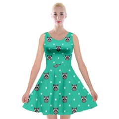 Cute Raccoon Face Green Velvet Skater Dress by trulycreative