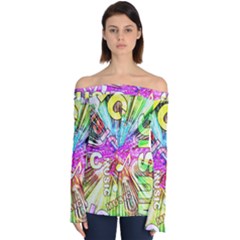 Music Abstract Sound Colorful Off Shoulder Long Sleeve Top by Mariart