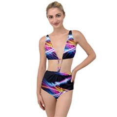 Colorful Neon Art Light Rays, Rainbow Colors Tied Up Two Piece Swimsuit by picsaspassion