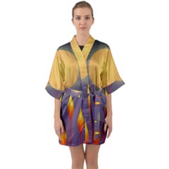 Night Moon Flora Background Half Sleeve Satin Kimono  by HermanTelo