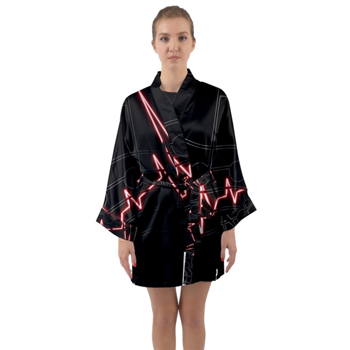 Music Wallpaper Heartbeat Melody Long Sleeve Satin Kimono