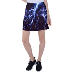 Blue Thunder Colorful Lightning Graphic Tennis Skirt by picsaspassion