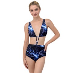 Blue Thunder Colorful Lightning Graphic Impression Tied Up Two Piece Swimsuit by picsaspassion