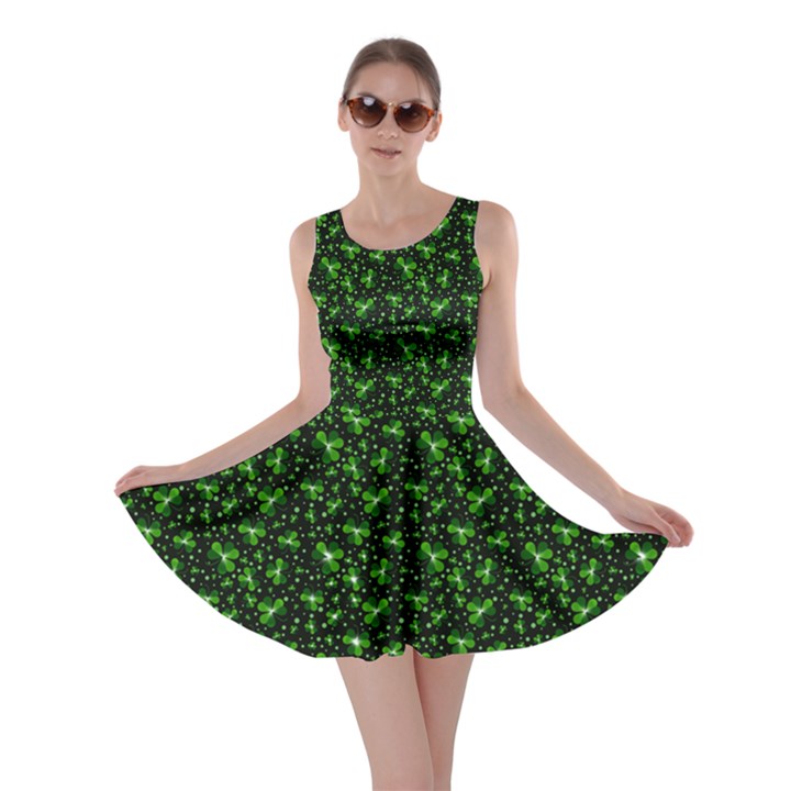 Shamrock Leaves Black Skater Dress