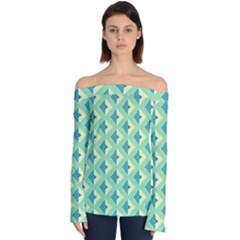 Background Chevron Green Off Shoulder Long Sleeve Top by HermanTelo