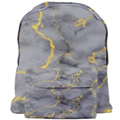 Marble Neon Retro Light Gray With Gold Yellow Veins Texture Floor Background Retro Neon 80s Style Neon Colors Print Luxuous Real Marble Giant Full Print Backpack by genx