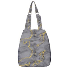 Marble Neon Retro Light Gray With Gold Yellow Veins Texture Floor Background Retro Neon 80s Style Neon Colors Print Luxuous Real Marble Center Zip Backpack by genx