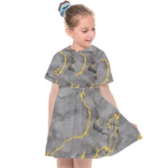 Marble Neon Retro Light Gray With Gold Yellow Veins Texture Floor Background Retro Neon 80s Style Neon Colors Print Luxuous Real Marble Kids  Sailor Dress by genx