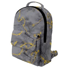 Marble Neon Retro Light Gray With Gold Yellow Veins Texture Floor Background Retro Neon 80s Style Neon Colors Print Luxuous Real Marble Flap Pocket Backpack (small) by genx