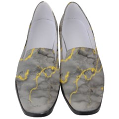 Marble Neon Retro Light Gray With Gold Yellow Veins Texture Floor Background Retro Neon 80s Style Neon Colors Print Luxuous Real Marble Women s Classic Loafer Heels by genx