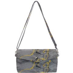 Marble Neon Retro Light Gray With Gold Yellow Veins Texture Floor Background Retro Neon 80s Style Neon Colors Print Luxuous Real Marble Removable Strap Clutch Bag by genx