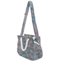 Marble light gray with bright cyan blue veins texture floor background retro neon 80s style neon colors print luxuous real marble Rope Handles Shoulder Strap Bag View1