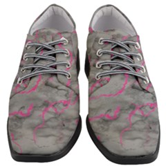 Marble Light Gray With Bright Magenta Pink Veins Texture Floor Background Retro Neon 80s Style Neon Colors Print Luxuous Real Marble Women Heeled Oxford Shoes by genx