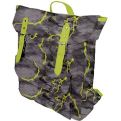 Marble Light Gray With Green Lime Veins Texture Floor Background Retro Neon 80s Style Neon Colors Print Luxuous Real Marble Buckle Up Backpack by genx