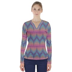 Pattern Background Texture Colorful V-neck Long Sleeve Top by HermanTelo