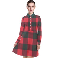 Canadian Lumberjack Red And Black Plaid Canada Long Sleeve Chiffon Shirt Dress by Quebec