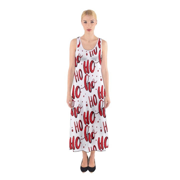 Christmas Watercolor hohoho red handdrawn holiday organic and naive pattern Sleeveless Maxi Dress