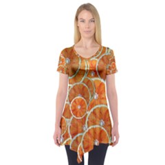 Oranges Background Texture Pattern Short Sleeve Tunic  by HermanTelo