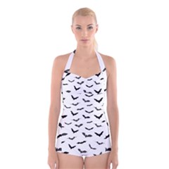 Bats Pattern Boyleg Halter Swimsuit  by Sobalvarro