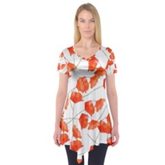 Pattern Coquelicots  Short Sleeve Tunic  by kcreatif