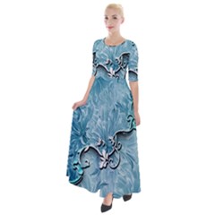 Wonderful Blue Flowers Half Sleeves Maxi Dress by FantasyWorld7