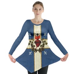 Quebec Flag Drapeau Québec Patriote Carillon Sacré-coeur Christian Catholic Old Vintage With Fleurs De Lys Long Sleeve Tunic  by Quebec