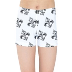 French France Fleur De Lys Metal Pattern Black And White Antique Vintage Kids  Sports Shorts by Quebec