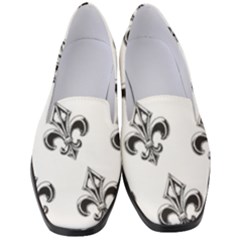 French France Fleur De Lys Metal Pattern Black And White Antique Vintage Women s Classic Loafer Heels by Quebec