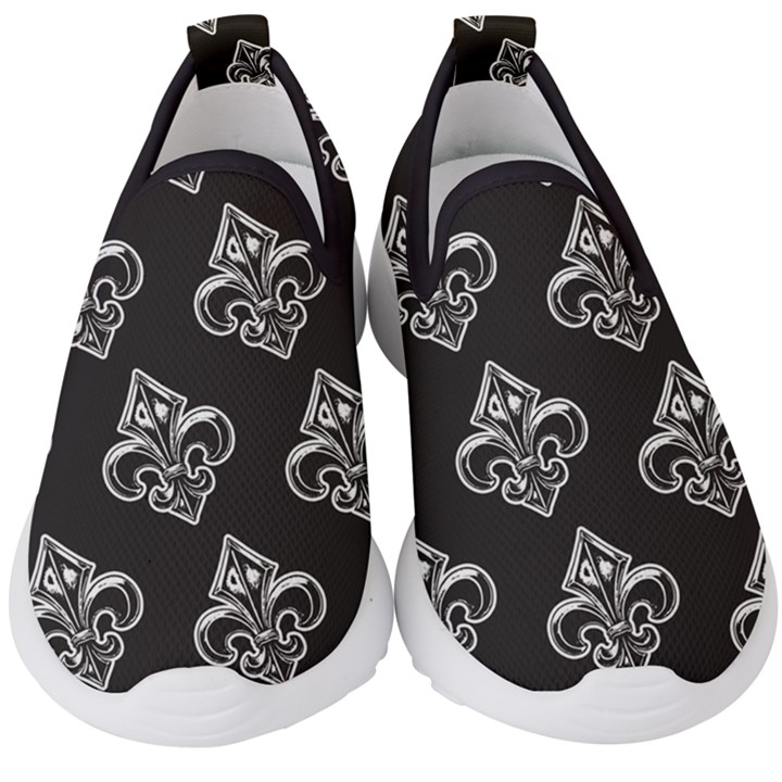 French France Fleur De Lys Metal Pattern black and white antique vintage black rocker Kids  Slip On Sneakers