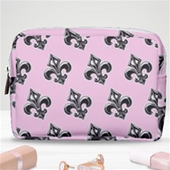 French France Fleur De Lys Metal Pattern Black And White Antique Vintage Pink And Black Rocker Make Up Pouch (medium) by Quebec