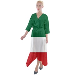 Flag Patriote Quebec Patriot Red Green White Modern French Canadian Separatism Black Background Quarter Sleeve Wrap Front Maxi Dress by Quebec