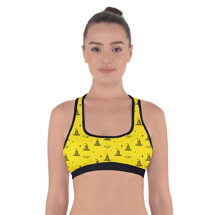 Gadsden Flag Don t tread on me Yellow and Black Pattern with american stars Cross Back Sports Bra