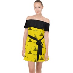 Gadsden Flag Don t Tread On Me Yellow And Black Pattern With American Stars Off Shoulder Chiffon Dress by snek