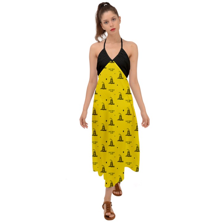 Gadsden Flag Don t tread on me Yellow and Black Pattern with american stars Halter Tie Back Dress 