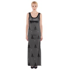 Gadsden Flag Don t Tread On Me Black And Gray Snake And Metal Gothic Crosses Thigh Split Maxi Dress by snek