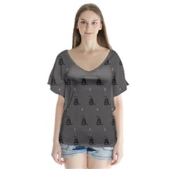 Gadsden Flag Don t Tread On Me Black And Gray Snake And Metal Gothic Crosses V-neck Flutter Sleeve Top by snek