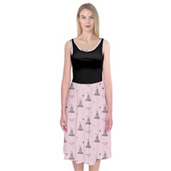 Gadsden Flag Standard Color Pink Gadsden Flag Pattern3 Stars K Gadsden Flag Pattern3 Black Background Midi Sleeveless Dress by snek