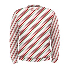 White Candy Cane Pattern With Red And Thin Green Festive Christmas Stripes Men s Sweatshirt by genx