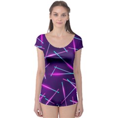 Retrowave Aesthetic Vaporwave Retro Memphis Pattern 80s Design Geometric Shapes Futurist Purple Pink Blue Neon Light Boyleg Leotard  by genx