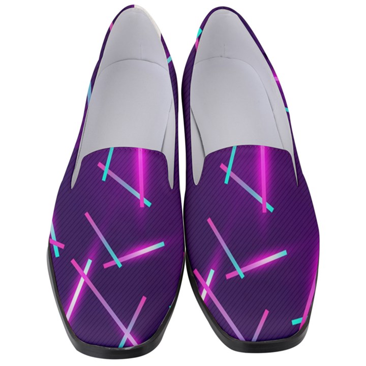 Retrowave Aesthetic vaporwave retro memphis pattern 80s design geometric shapes futurist purple pink blue neon light Women s Classic Loafer Heels