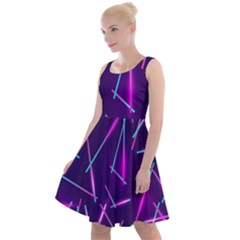 Retrowave Aesthetic Vaporwave Retro Memphis Pattern 80s Design Geometric Shapes Futurist Purple Pink Blue Neon Light Knee Length Skater Dress by genx