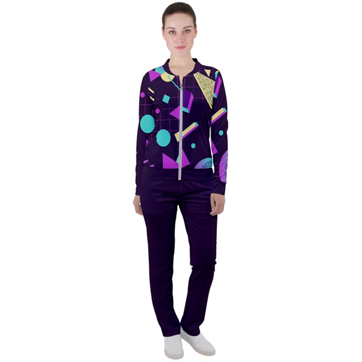 Retrowave Aesthetic vaporwave retro memphis pattern 80s design 3D geometric shapes Casual Jacket and Pants Set