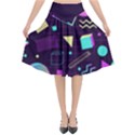 Retrowave Aesthetic vaporwave retro memphis pattern 80s design 3D geometric shapes Flared Midi Skirt View1