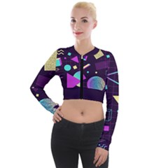 Retrowave Aesthetic Vaporwave Retro Memphis Pattern 80s Design 3d Geometric Shapes Long Sleeve Cropped Velvet Jacket by genx