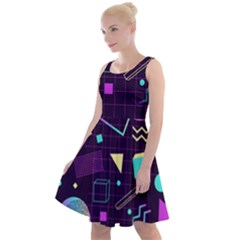 Retrowave Aesthetic Vaporwave Retro Memphis Pattern 80s Design 3d Geometric Shapes Knee Length Skater Dress by genx