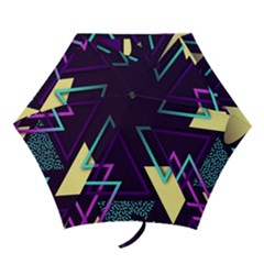 Retrowave Aesthetic Vaporwave Retro Memphis Triangle Pattern 80s Yellow Turquoise Purple Mini Folding Umbrellas by genx