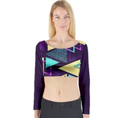 Retrowave Aesthetic Vaporwave Retro Memphis Triangle Pattern 80s Yellow Turquoise Purple Long Sleeve Crop Top by genx