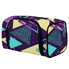 Retrowave Aesthetic Vaporwave Retro Memphis Triangle Pattern 80s Yellow Turquoise Purple Toiletries Pouch by genx