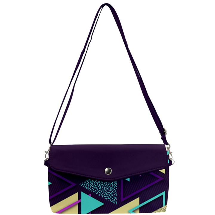 Retrowave Aesthetic vaporwave retro memphis triangle pattern 80s yellow turquoise purple Removable Strap Clutch Bag