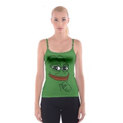 Pepe The Frog Smug Face With Smile And Hand On Chin Meme Kekistan All Over Print Green Spaghetti Strap Top by snek